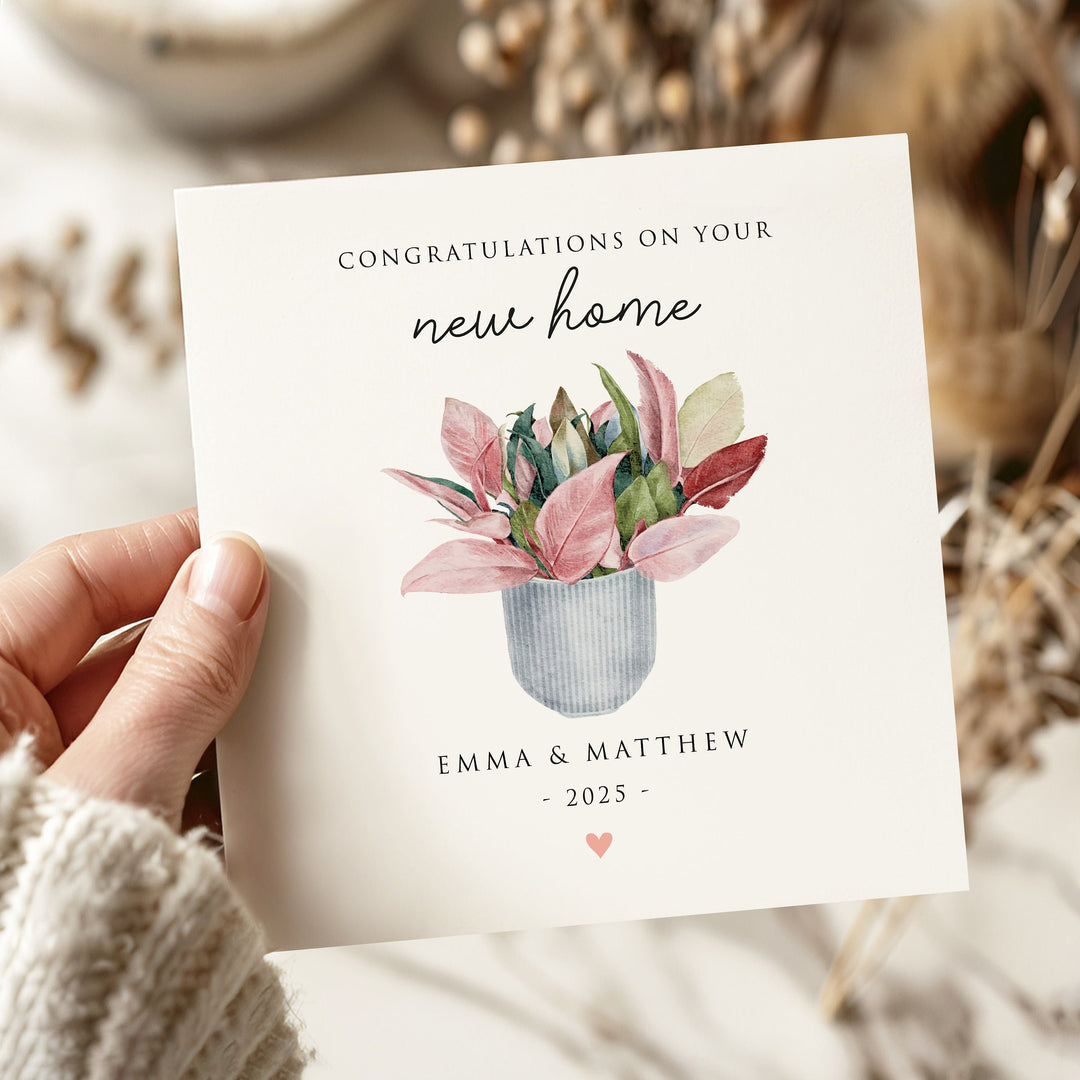 Personalised New Home Card, New Home Housewarming Gift, Congratulations On Your New Home, Watercolour House Plant First Home Card