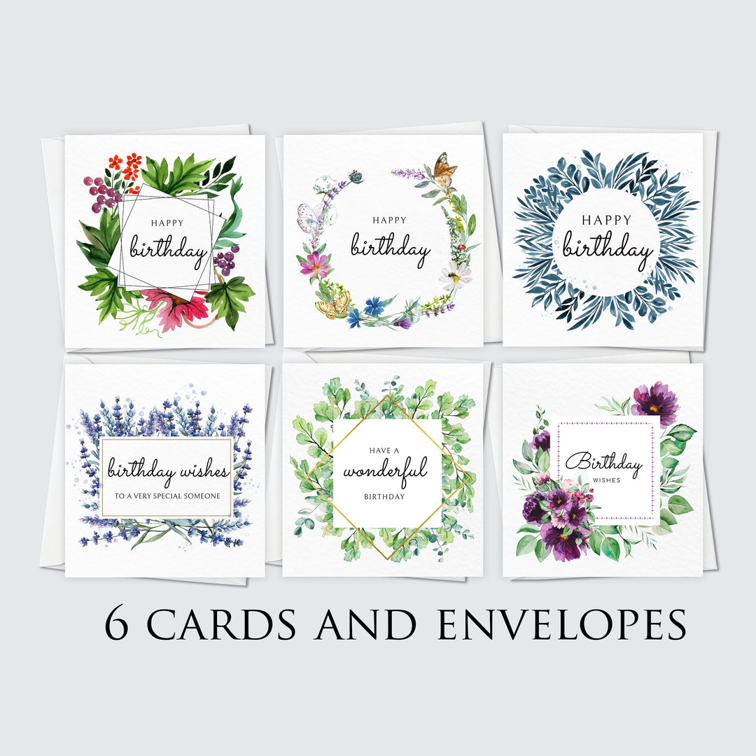 6x Floral Birthday Greeting Card Pack, Watercolour Lavender design, Grandparents Birthday, Senior Elderly Persons Birthday Cards